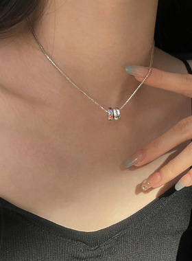 EPUU925银双层彩色圆环项链