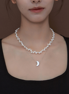 EPUU银河小月亮淡水珍珠项链女