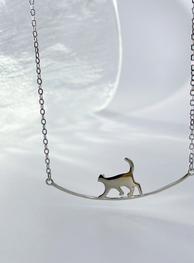 EPUU925纯银原创设计猫猫项链女