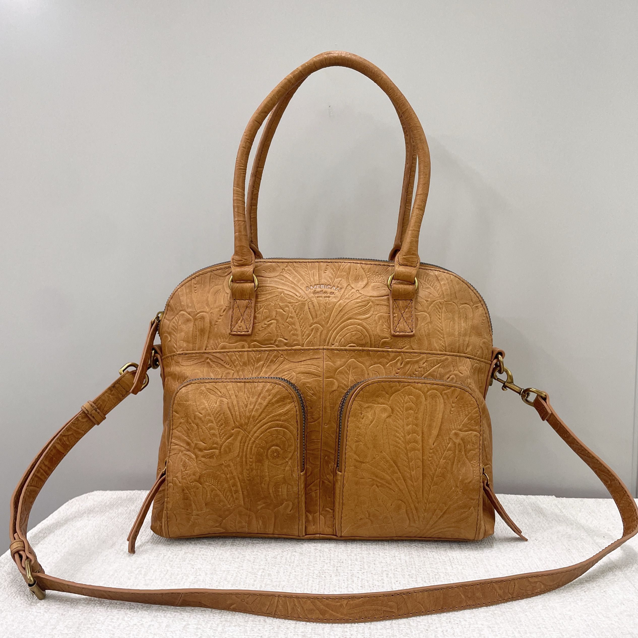 外贸样板包出美国AMERICANLEATHERCO柔软细腻纯牛皮手提斜挎包