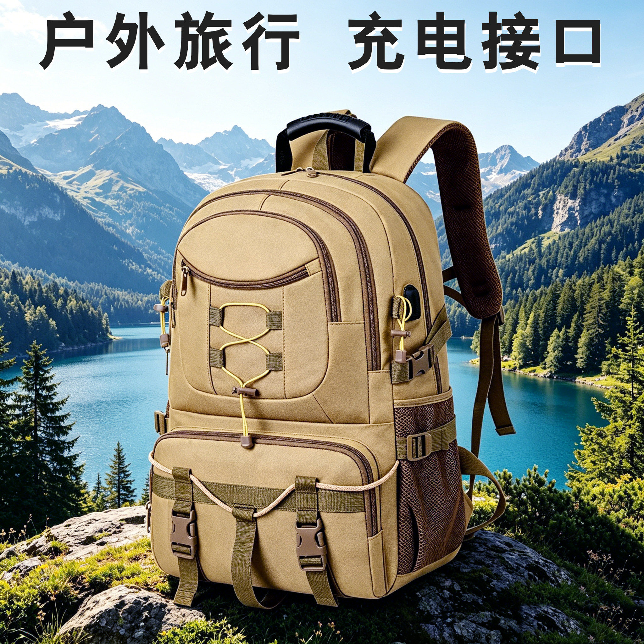 40L大容量USB充电登山双肩包