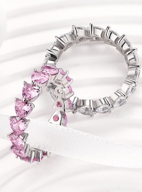 霖琅跨境爆品s925纯银戒指锆石满钻排戒小众高级高碳钻戒指女批发