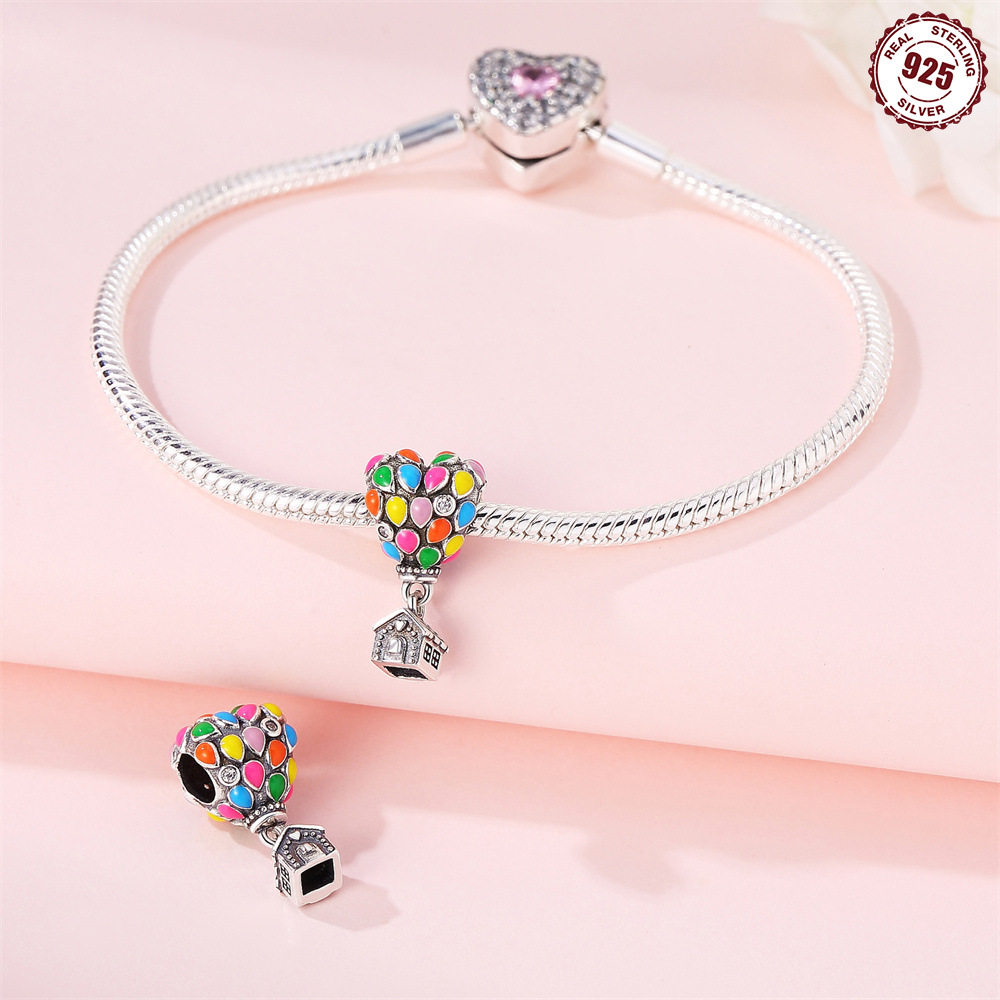 跨境纯银S925吊坠珠子饰品爱心彩色热气球串珠时尚高级感工厂直供