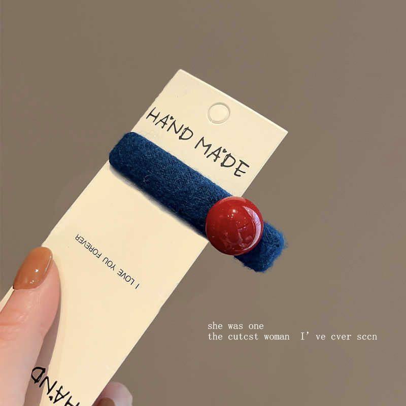 秋冬新款蓝色撞色红珠子发夹女高端发饰侧边夹对夹碎发刘海夹头饰