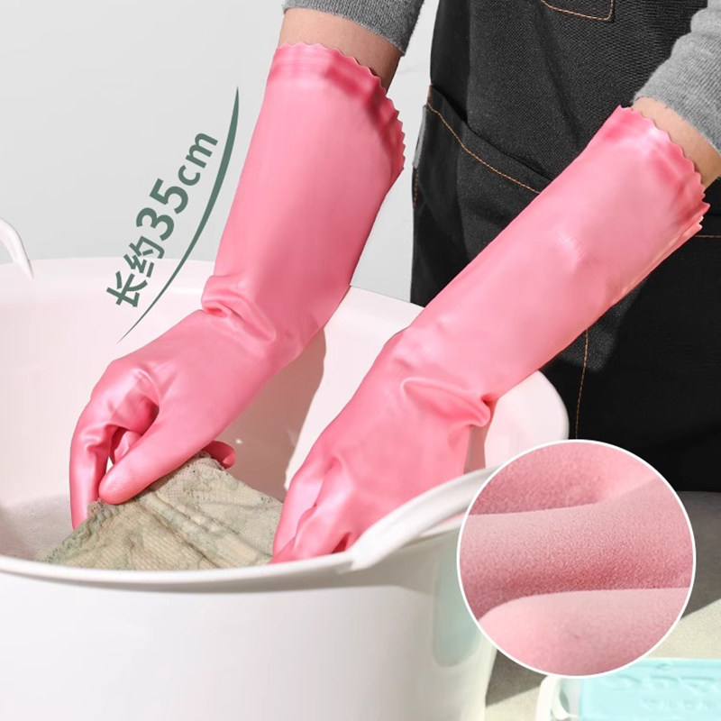 日本进口清洁手套厨房女洗碗家务手套洗衣耐磨橡胶手套加绒加厚