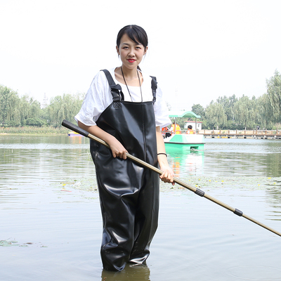加厚防水半身下水裤全身捕鱼抓鱼连体裤皮叉鱼裤橡胶耐磨雨裤渔裤