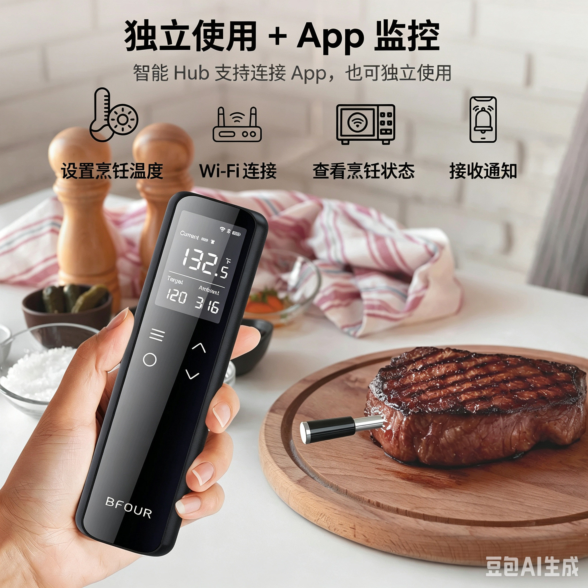 2026智能WiFi远程烧烤温度计 无线蓝牙牛排烤肉慢煮烟熏炉温度计