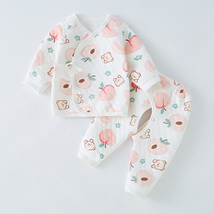 新生婴儿儿衣服保暖内衣纯棉分体套装 秋冬初生宝宝夹棉和尚服 52码