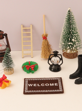 1:12娃娃屋Dollhouse微缩圣诞装饰场景套装拍摄道具迷你屋圣诞树