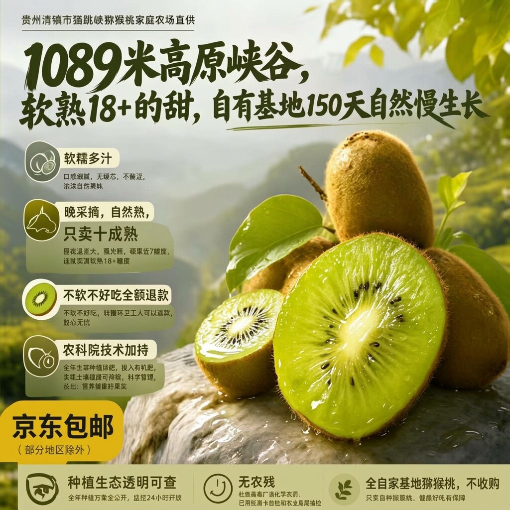 修文猕猴桃云贵高原峡谷自有农场高糖度酸甜口软糯细腻新鲜猕猴桃