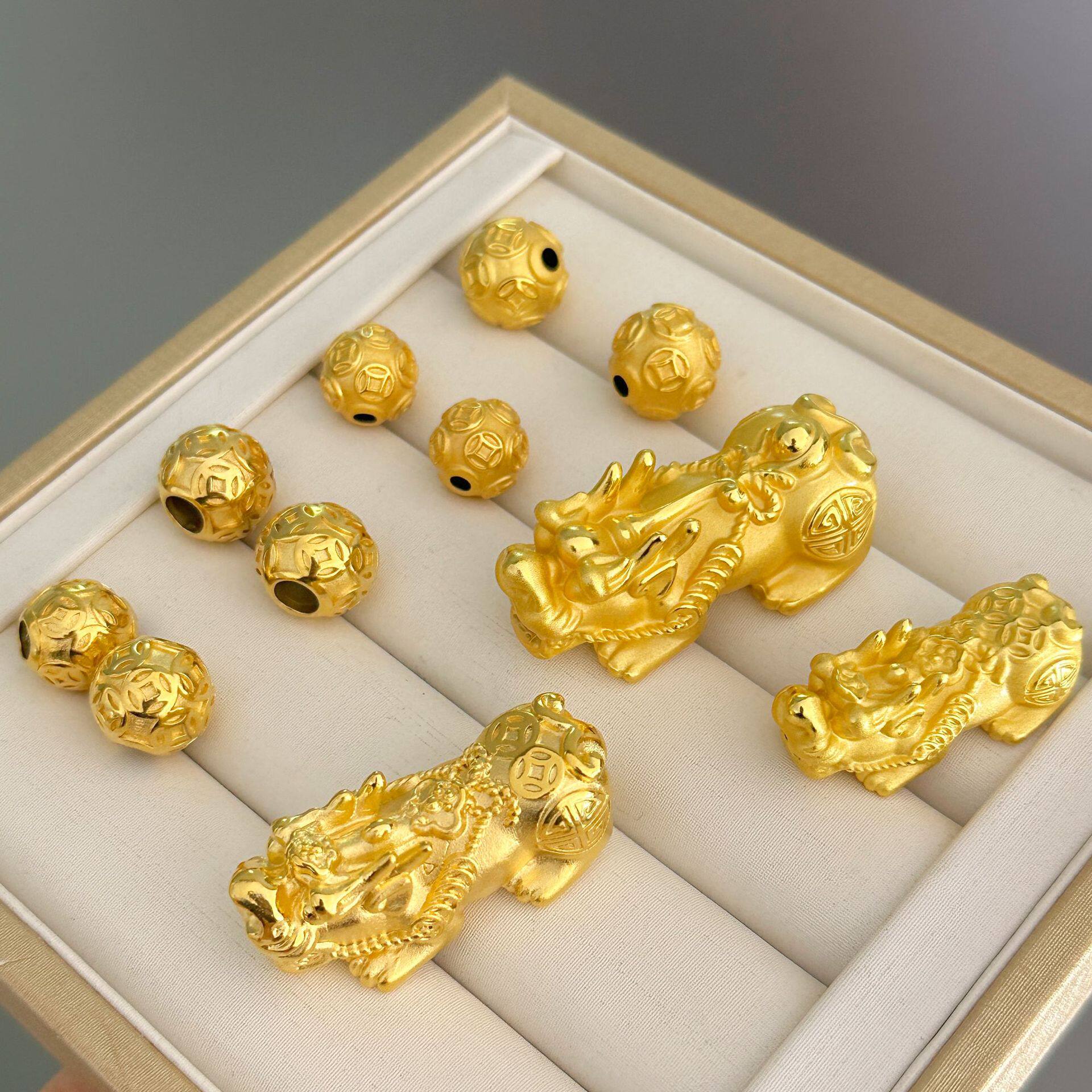 金店同款半空心招财金钱貔貅精品越南沙金仿金高定款diy手串配件