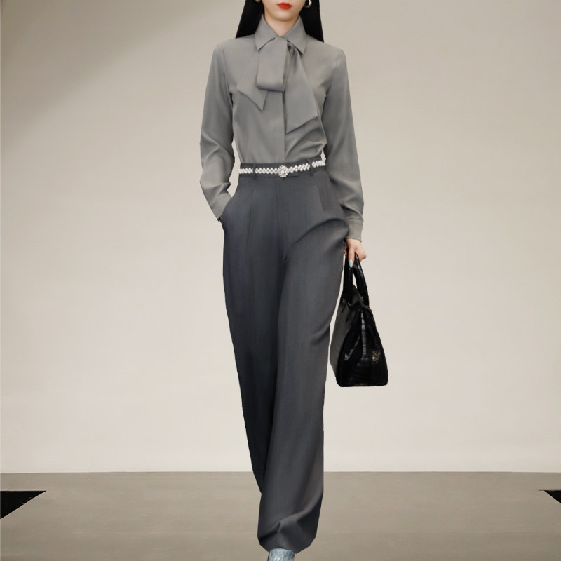 伦敦街头风 设计感衬衣休闲裤两件套女气质减龄简约休闲时尚套装