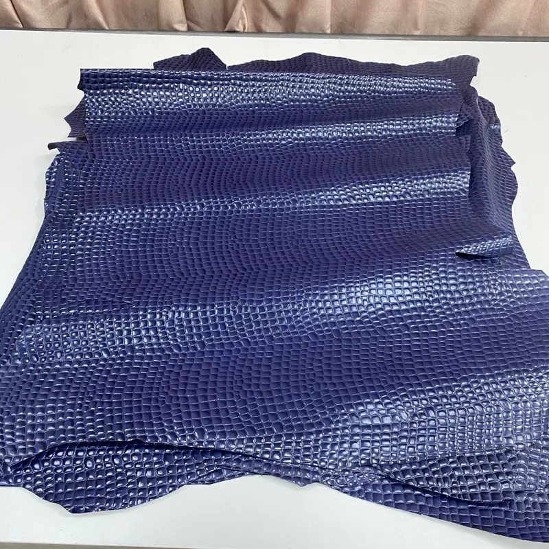 进口头层藏蓝色鳄鱼纹羊皮整张鞋材皮料意大利真皮羊皮原材料