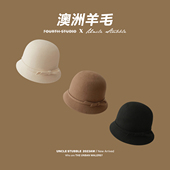 富家千金白色毛毡帽子女生秋冬天法式 优雅圆顶礼帽甜美盆帽渔夫帽