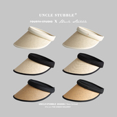 防晒太阳帽子日式 草编空顶帽女生夏季 骑车网红款 大檐黑胶遮阳帽潮