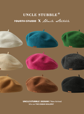 石原里美同款蓓蕾帽韩版皮标百搭羊毛贝雷帽秋冬复古画家帽子女生