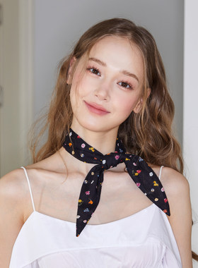 春季纯棉黑丝巾女百搭小方巾