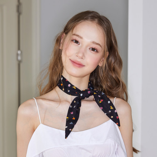 春季纯棉黑丝巾女百搭小方巾