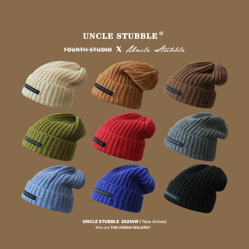 加大加宽针织帽男女同款潮酷百搭贴布毛线帽秋冬天保暖护耳套头帽