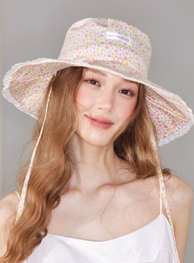 法式甜美碎花渔夫帽女大檐防晒