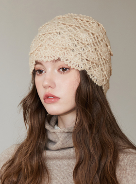 韩系手工钩花包头帽复古双层加厚针织帽保暖套头帽冬季护耳女帽潮
