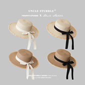 夏季 度假风出游草帽甜美蝴蝶结飘带平沿礼帽女生气质优雅防晒帽子