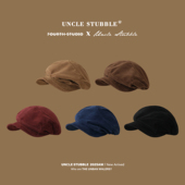 胡茬叔叔纯色麂皮绒报童帽英伦风复古不规则画家帽子贝雷帽男女生