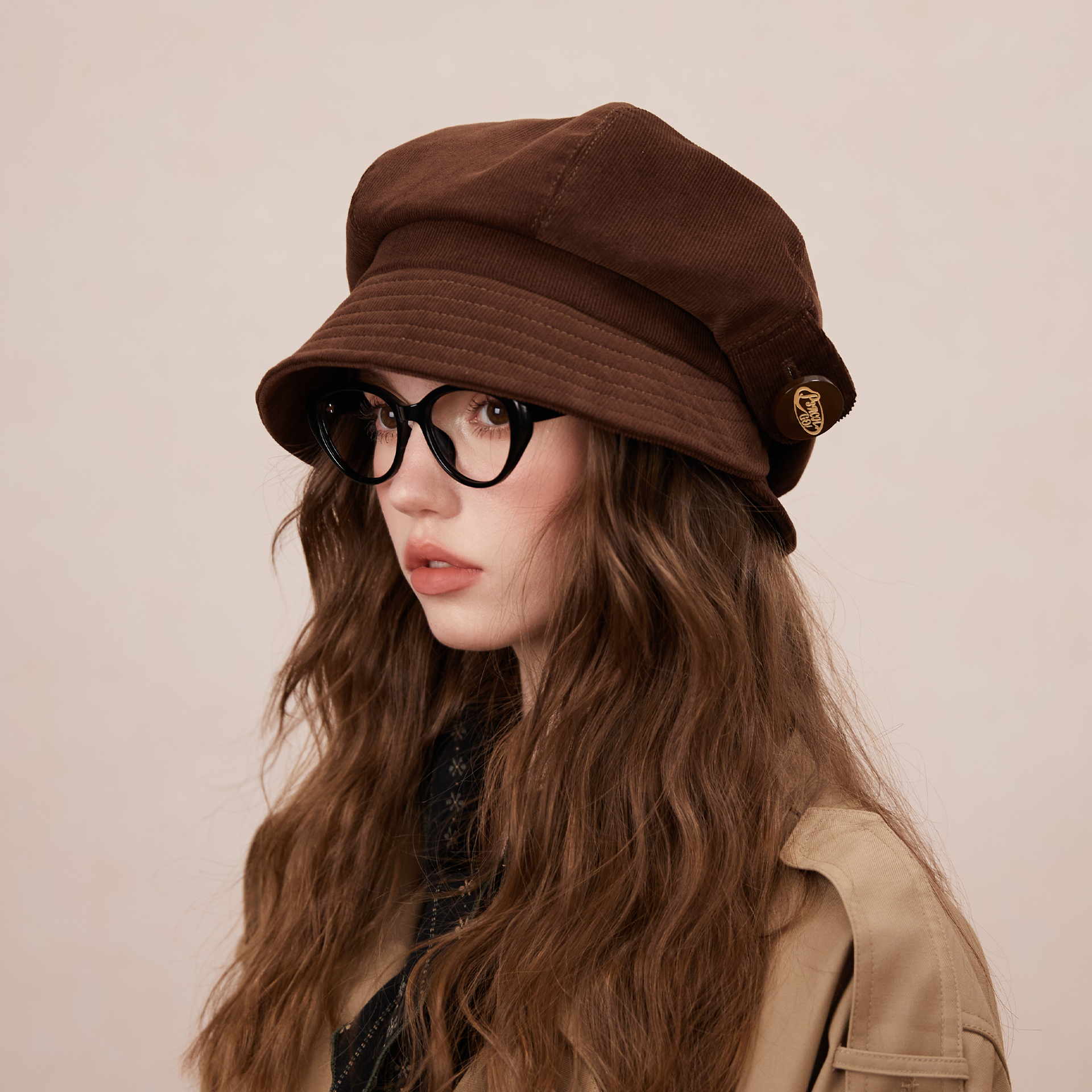 2025秋冬日系渔夫帽咖啡色灯芯绒