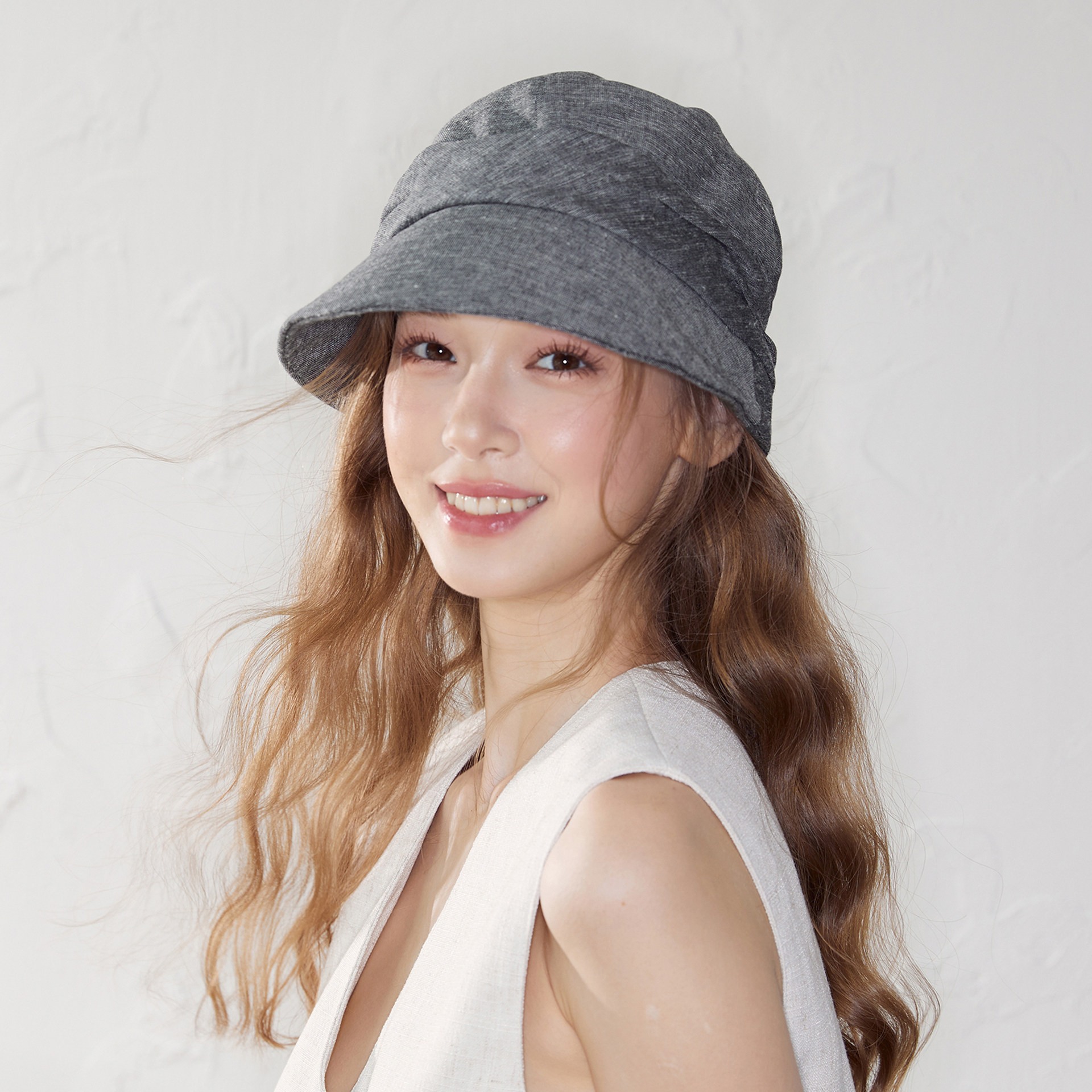 高品质亚麻渔夫帽老钱风设计感褶皱盆帽可折叠宽檐显脸小遮阳帽女