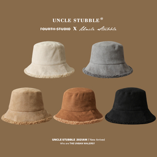 适合圆脸大脸渔夫帽女生宽脸可戴显脸小羊羔绒盆帽双面可戴大檐帽