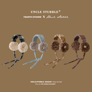 复古格纹羊羔卷耳罩女生甜美可爱系带耳包秋冬骑行防风保暖耳捂子