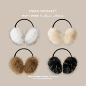 氛围感棕色仿皮草耳罩秋冬复古皮质发箍耳包骑行防风保暖耳捂子女