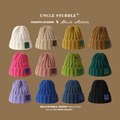 日系贴布套头帽学生男女款 休闲护耳保暖毛线帽潮 情侣针织帽子冬季