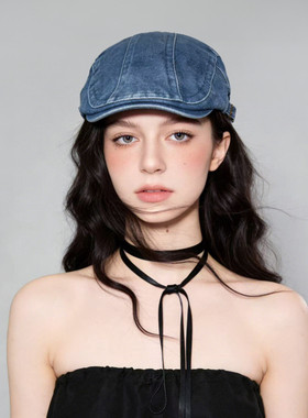 蓝色水洗牛仔前进帽日系街头文艺报童帽复古个性画家帽鸭舌帽男女