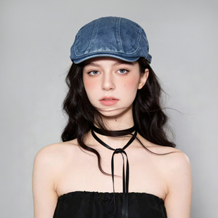 画家帽鸭舌帽男女 蓝色水洗牛仔前进帽日系街头文艺报童帽复古个性