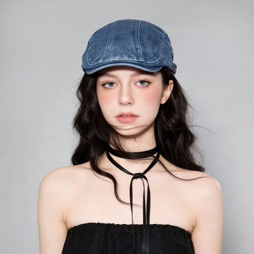 蓝色水洗牛仔日系复古前进帽男女