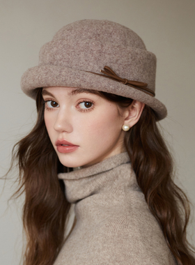 民国风羊毛气质礼帽赫本风留洋千金蝴蝶结画家帽贵气复古盆帽女生