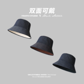 双面可戴渔夫帽复古牛仔水桶帽户外防晒帽女高品质韩版 帽子夏 时尚