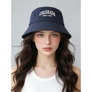 藏青色大檐渔夫帽春夏户外遮阳防晒帽男女款 潮牌素颜遮脸平顶盆帽