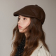 咖啡色pu皮质报童帽2026复古英伦风前进帽日系文艺鸭舌帽子男女