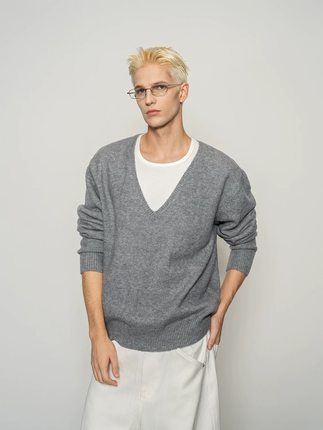 DBW Doublewin慵懒氛围感大V领毛衣秋冬舒适软糯宽松百搭针织毛衫