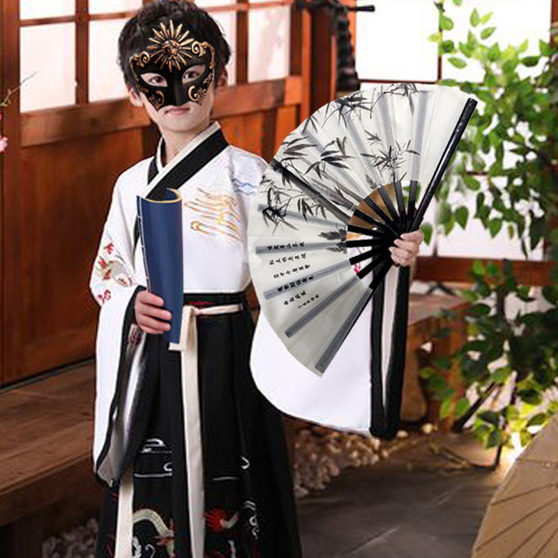 千点墨响扇甩扇布折扇水墨画10寸8寸舞蹈扇仿真丝双面古装书生扇