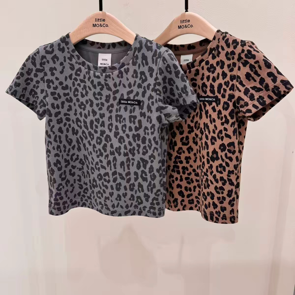littlemoco专柜正品26秋新女童亲子装正肩短袖豹纹t恤KBF3TEE012