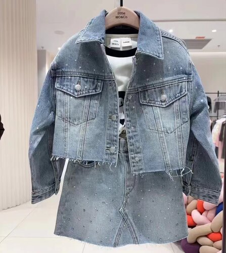 little moco专柜正品25年春女童烫钻牛仔夹克短款外套 KBE1JKT033