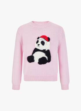 little moco专柜正品25年冬款男女童熊猫刺绣针织衫KBE4SWTT04