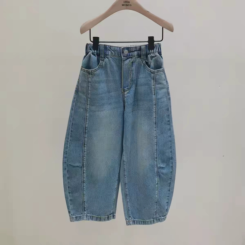 little moco童装26夏款男女童凉感长裤弯刀裤牛仔裤子 KBF2JEN009