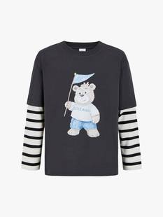 little moco童装25春新款男女童纯棉上衣假两件长袖T恤KBE1TEET01