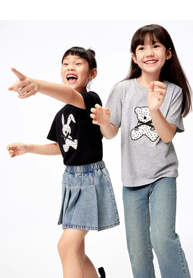 little moco专柜正品25年夏季女童纯棉甜酷卡通短袖T恤KBE2TEET20