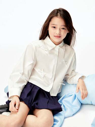 little moco专柜正品25年秋款女童蝴蝶结衬衣长袖衬衫 KBE3SHT003