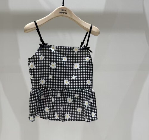 little moco专柜正品25年夏女童洋气格子印花吊带上衣KBE2TOP009